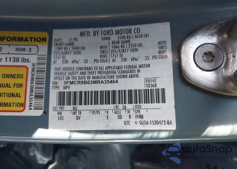 2021 Ford Bronco Sport Big Bend from USA, damaged, VIN 3FMCR9B63MRA35464